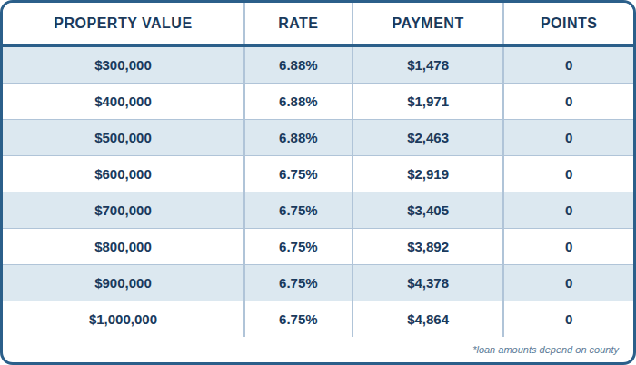 Published 30-year fixed cash-out chart showing purchase prices, interest rates, payments, and points. Contact AREG for an accessible personalized quote and APR.